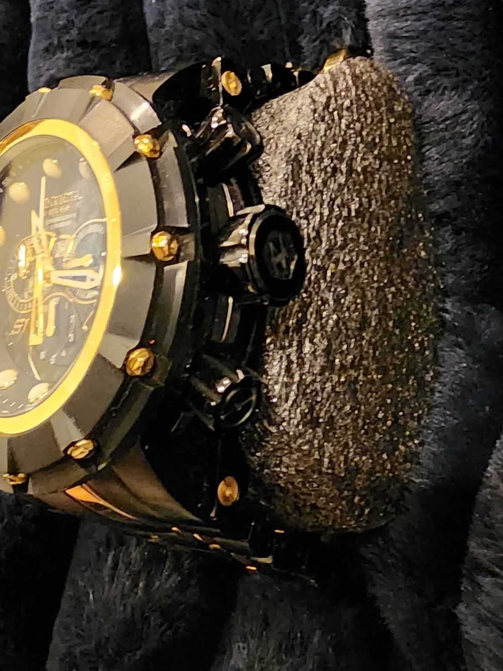 Invicta Men's Black and Gold Chronograph Watch